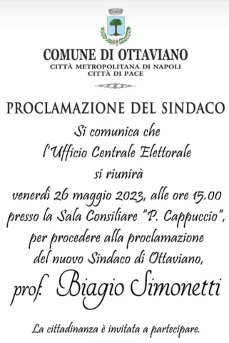 Variazione orario apertura uffici al pubblico in occasione della proclamazione del nuovo Sindaco